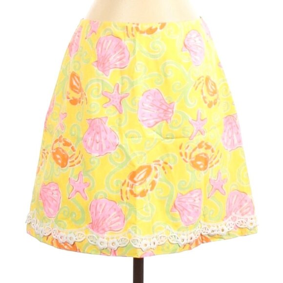 Lilly Pulitzer Skirt 4 Vintage Sandbar Print Crab Seashell Beach Vacation Travel - Picture 1 of 4